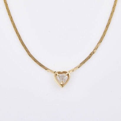 14ct Yellow Gold, Heart Shape .35ct Diamond Solitaire Necklace