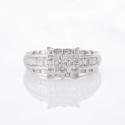 14ct White Gold, 1.25ct Diamond Cluster Ring