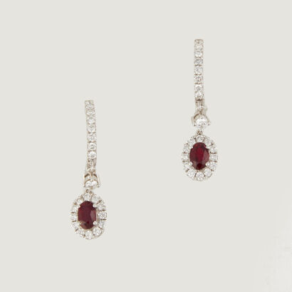 18ct White Gold, 1.23ct Ruby and .82ct Diamond Drop Earrings