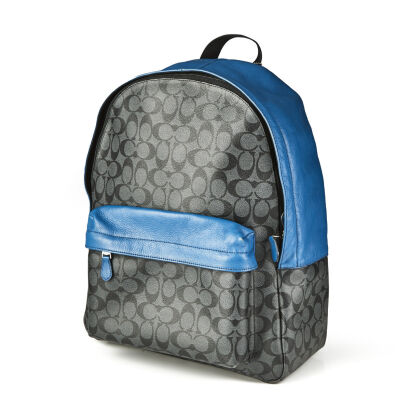 Coach Coated Canvas and Blue Leather Backpack