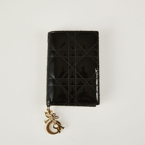 Christian Dior Black Patent Mini Lady Dior Wallet