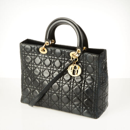 Christian Dior Black Lambskin Lady Dior Bag