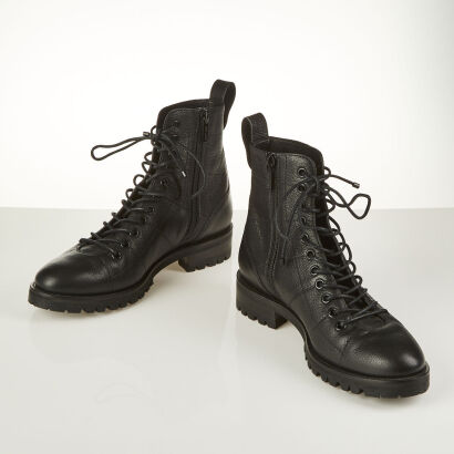 Jimmy Choo Black Leather Lace Up Combat Boots, Size 37 1/2