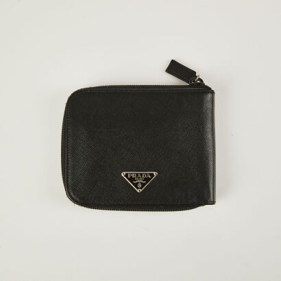 Prada Black Saffiano Compact Wallet