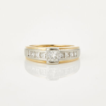 18ct Yellow/White Gold, 1.00ct Princess Cut Diamond Ring