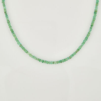 44cm, Faceted Emerald Bead Necklet with Silver Clasp