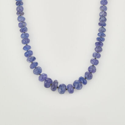 45cm,Faceted Tanzanite Bead Necklet with 9ct Yellow Gold Clasp