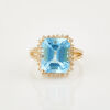 14ct Yellow Gold,12mm x 10mm Blue Topaz and .25ct Diamond Ring