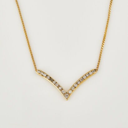 14ct Yellow Gold, .75ct Diamond Necklace Pendant and Chain