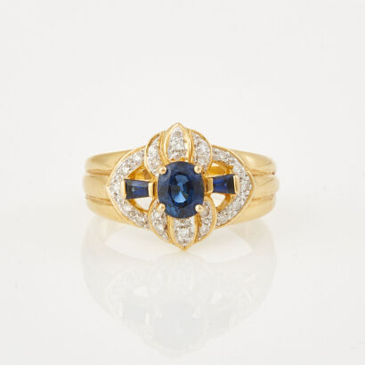 18ct Yellow Gold, .85ct Sapphire and .20ct Diamond Ring