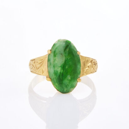 22ct Yellow Gold, Vintage Oval Green Stone Ring