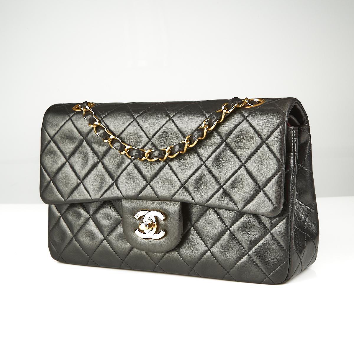 CHANEL Double Flap 23 Quilted CC Logo Lambskin w/Chain Shoulder Bag  Black/8R0779