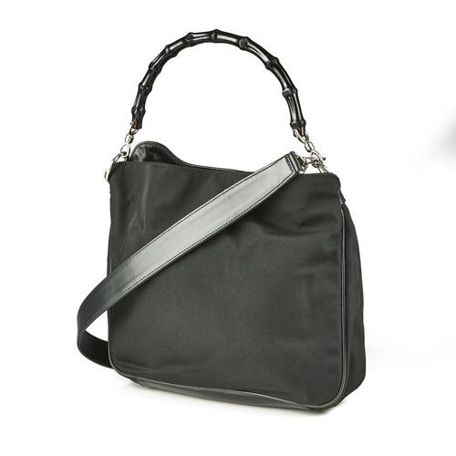Gucci Canvas Black Bamboo Shoulder Bag
