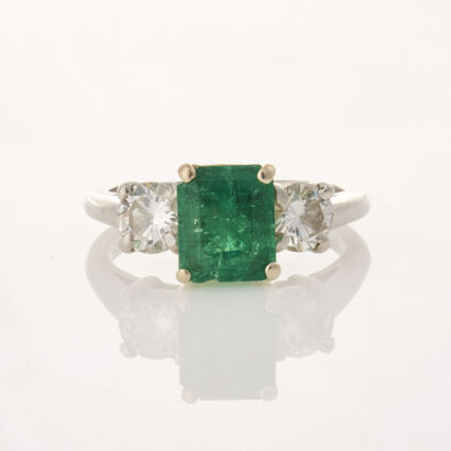 Platinum/14ct Yellow Gold, 1.71ct Emerald and .80ct Diamond Ring