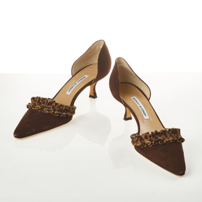 Manolo Blahnik Brown Suede Heels, Size 42