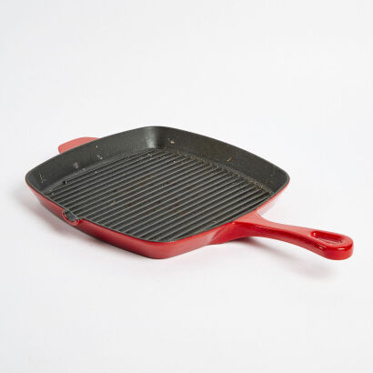 A Red Cast Iron Skillet