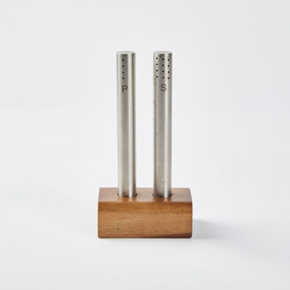 A WMF Wood And Steel Salt & Pepper Set