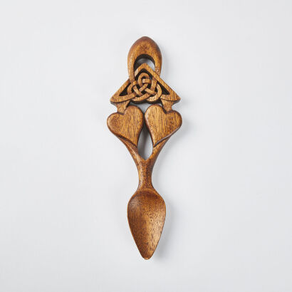 A Welsh Carved Wood Marriage Spoon