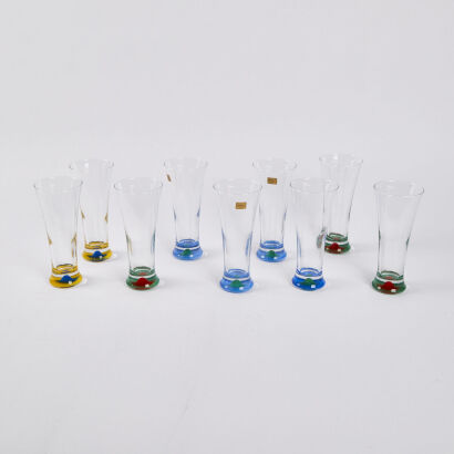 A Set Of Nine Luminarc Memphis Style Beer Glasses