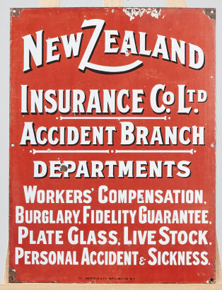 A New Zealand Insurance Accident Branch Enamel Sign