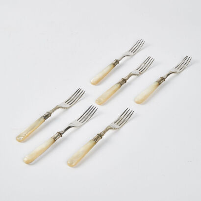 A Six Antique Mother Of Pearl Forks