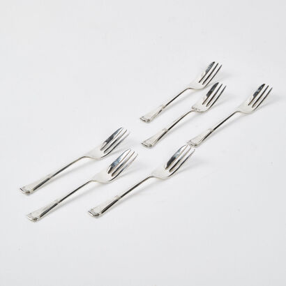 A Set Of Six Art Deco Silver Plated Cake Forks England