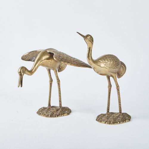 A Pair Of Korean Made Bronze Crane Figures