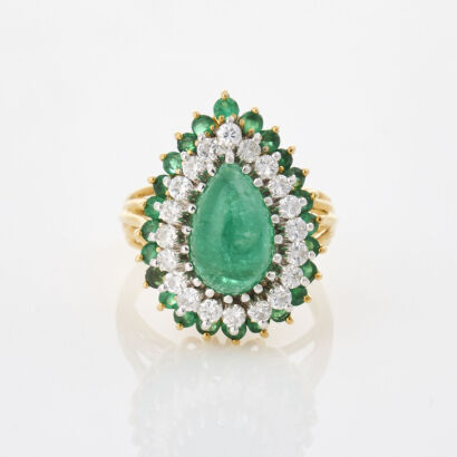 18ct Yellow Gold, 2.60ct Emerald and .70ct Diamond Ring