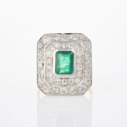 18ct Yellow Gold / Platinum, 1.30ct Emerald and 2.30ct Diamond Ring