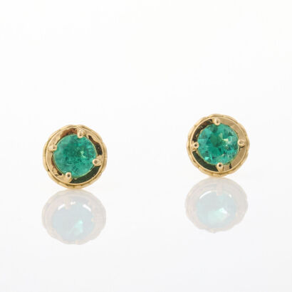 18ct Yellow Gold, Modern .90ct Emerald Stud Earrings