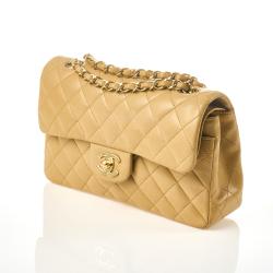 Chanel Beige Lambskin Small Classic Double Flap Bag