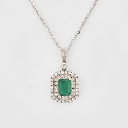 18ct White Gold, 2.30ct Emerald and 1.06ct Diamond Pendant Necklace