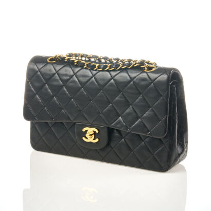 Chanel, Vintage, Classic Black Quilted Lambskin Double Flap Bag 26