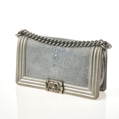 Chanel Medium Silver Stingray Boy Bag