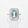 18ct White Gold, 6.50ct Aquamarine and .66ct Diamond Halo Ring