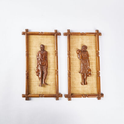 A Pair of Mid Century Carved Walnut Decorative Reliefs