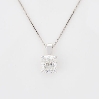 An Exceptional, 18ct White Gold, 3.02ct Cushion Cut, Diamond Pendant