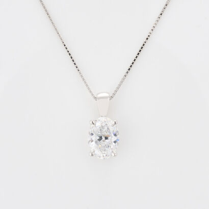 18ct White Gold, 2.20ct Oval Cut, D Colour Diamond Pendant