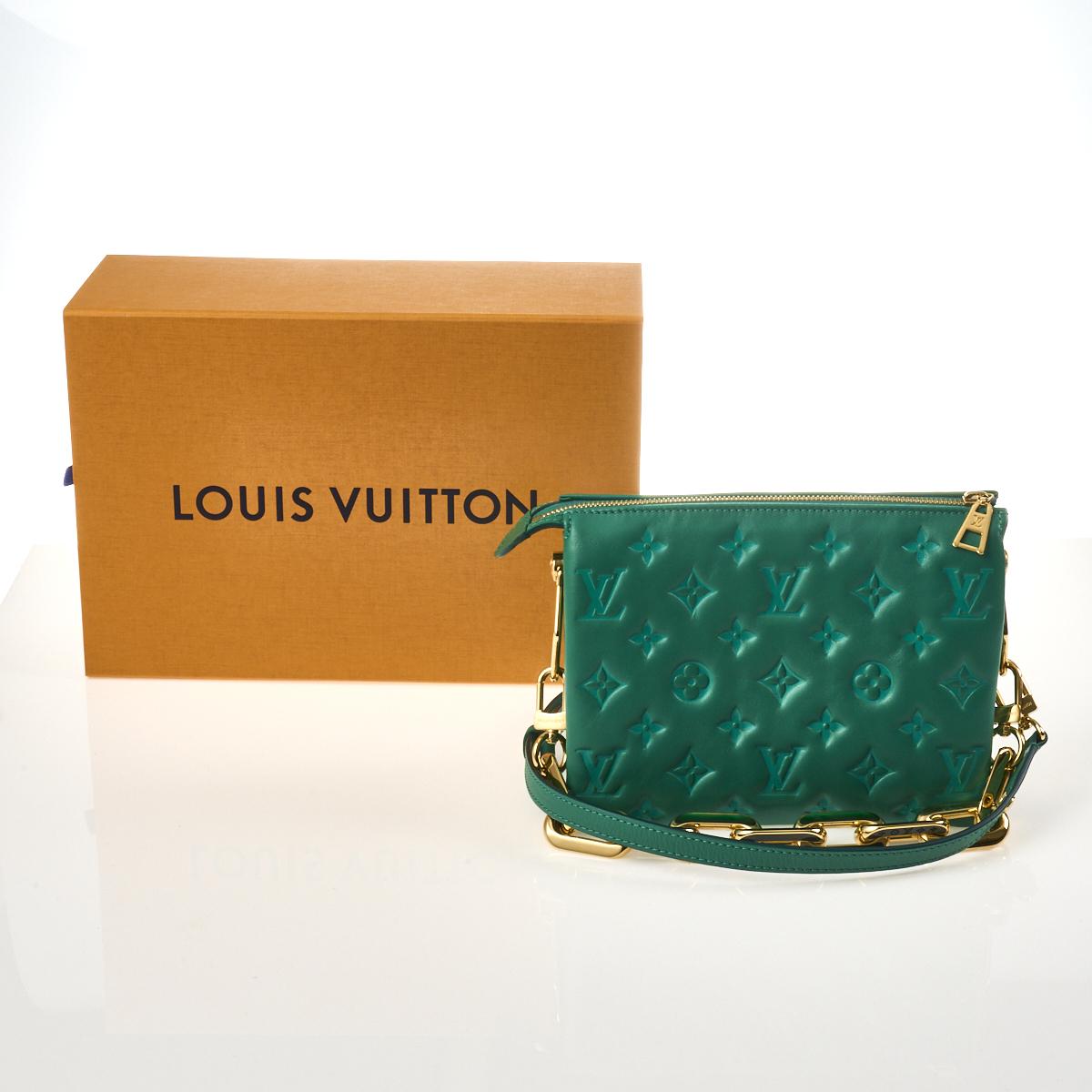 Louis Vuitton Emeraude Green Lambskin Embossed Monogram Coussin BB  Crossbody Bag