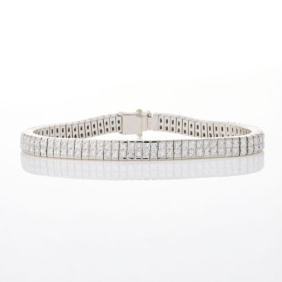 18ct White Gold, Semi Invisible set 9.75ct Princess cut Diamond Tennis Bracelet