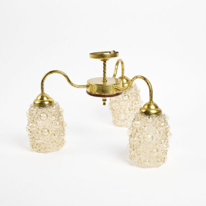 A Vintage Brass Chandelier Bubbled Glass Lights C1970s