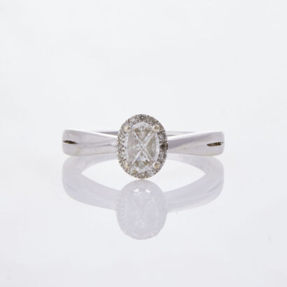 14ct White Gold, .33ct Oval Diamond Cluster Ring