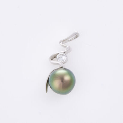 Platinum, South Sea Pearl and Diamond Pendant