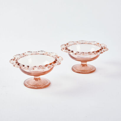 A Pair Of Pink Depression Glass Comport Bowls