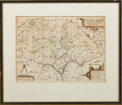 An antique map of Staffordshire published in William Camden's Britannia in 1637