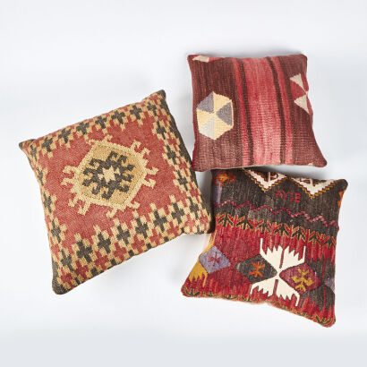 A Set Of Three Vintage Turkish Kilim Cushions
