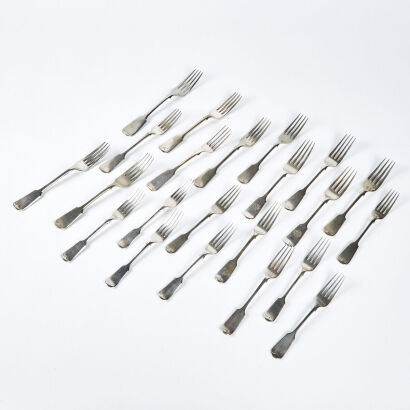 A Set Of Twenty-Two Antique Silver-Plated Fiddle Pattern Forks