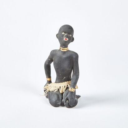 A Mid-Century Ceramic Black Figure With Gold Bands And Skirt