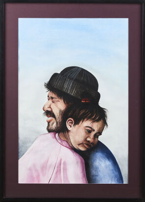 Keri Molloy Watercolour A Touching Embrace Father And Child