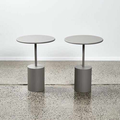 A Pair Of Grey Cylindrical Side Tables